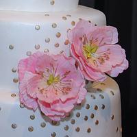 Pink Open Peonies Wedding Cake