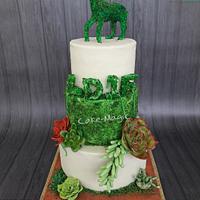 Succulents and moss themed cake