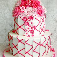 Contemporary Hot pink wedding cake