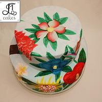 Exotic flowers hand painted cake cake
