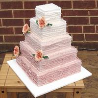 Ombre ruffled wedding cake
