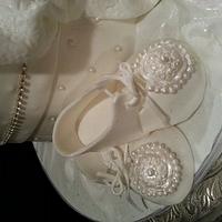 White, pearls and bling Christening cake