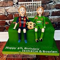Isabella and Scarlett - Football Birthday Cake 