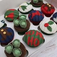 woolly sweater/jumper and sprout christmas cupcakes 