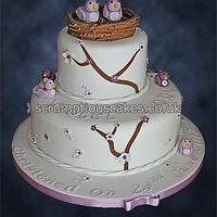 Lilac Birds Christening Cake