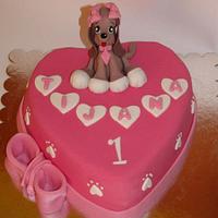 Dog on a heart cake