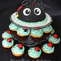 Ladybug cupcake tower