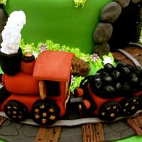 Steam train with country theme cake