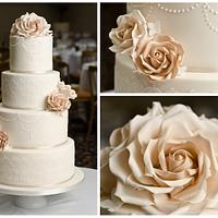 Ivory and champagne wedding cake