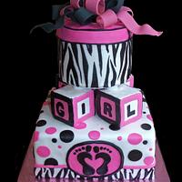 Zebra Stripes and Hot Pink Baby Shower Cake