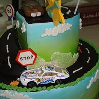 Car themed race track cake