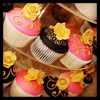 Passionate Pink, Gold and Black Bollywood Wedding Cake and Cupcake Tower!