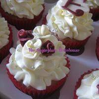 Burgundy and Cream Ruffle Rose Cupcakes