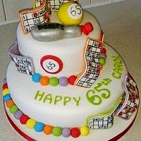 2 tiered bingo themed birthday cake 