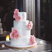 Pink Open Peonies Wedding Cake