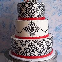 Black, white and red damask