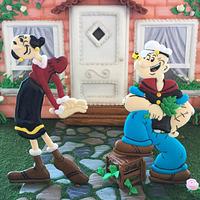 Olive Oyl and Popeye. Whole is Royal Icing.