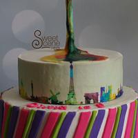 My first Gravity defying cake...a Paris watercolor