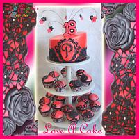 Hot Pink and Black-themed 18th Birthday Cupcake Tower