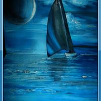 Cake sea, sailing boat, blue