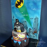 Batman cake with fondant back board.
