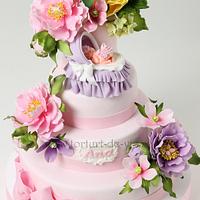Pink Christening cake with flowers