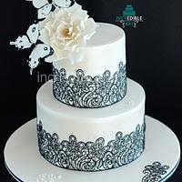 Lacey Elegance- Black and Ivory Wedding Cake - Cake by - CakesDecor