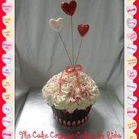 Valentine Giant Cupcake with hearts.