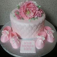 Pink Peonies Baby Shower Cake
