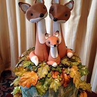 Fox family - real tree Christening cake 