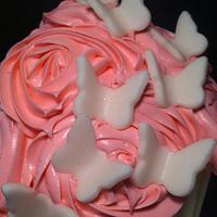 Pink Roses and Butterflies Giant Cupcake