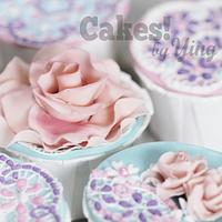Pastel rose mosaic cupcake toppers