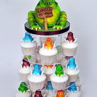 Dinosaur cupcake tower