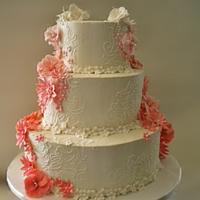 Coral Ombre Floral Wedding Cake