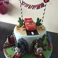 Thomas the tank engine and lightening McQueen cake 