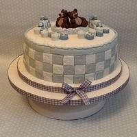 Twin Teddy Bear Christening Cake