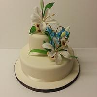 Bluebells [Harebells] and Lilies Wedding cake