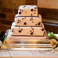 Square 3 Tier Wedding Cake with Cherry Blossom details