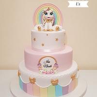 Christening cake with cute unicorn