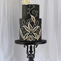 Black Brush Embroidered Cake - A Sweet Farewell to Downton Collaboration