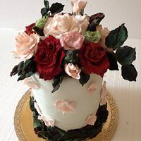cake with rose petals