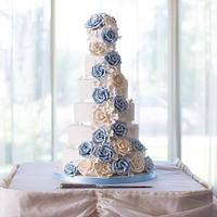 Ivory and Baby blue 6 tier roses cascade