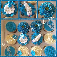Turquoise Blue & Gold cupcakes with West Highland Terrier