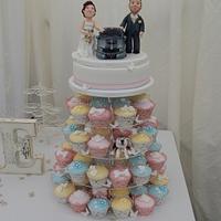 Toppers and cupcakes wedding cake