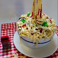 Spaghetti and meatball cake