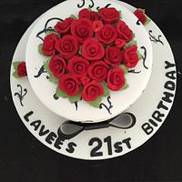 Hand painted fondant cake with gumpadte roses 