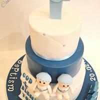 A baptism cake for a twin boys   