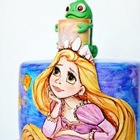 cake with Rapunzel and Pascal