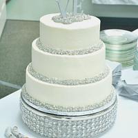 Silver and White Wedding Cake