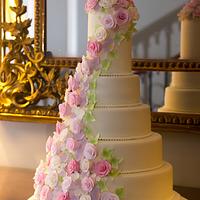 Cascading rose wedding cake